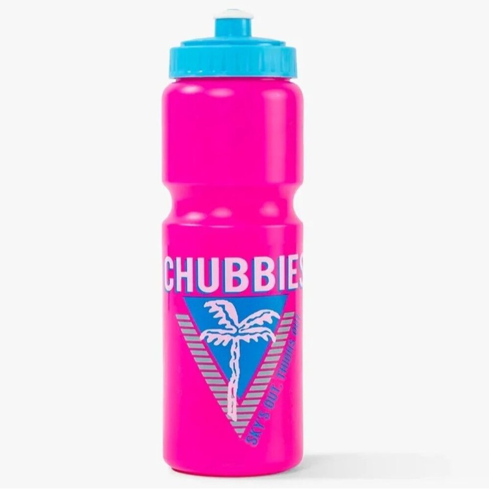 NEW Chubbies Water Bottle Palm Hot Pink Blue Retro Beach Vacation Resort Party